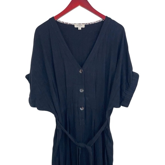 Umgee linen jumpsuit pants button front tie waist black womens medium - Picture 2 of 7
